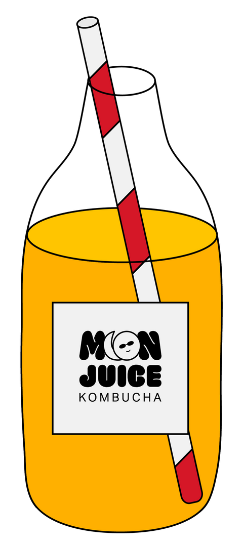 An illustration of a Moon Juice Kombucha bottle with a straw