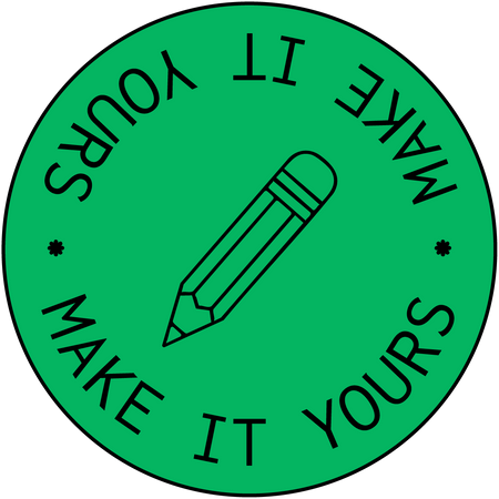 An illustration of a circle with the words "make it yours" going around the circle, with a pencil icon in the center.
