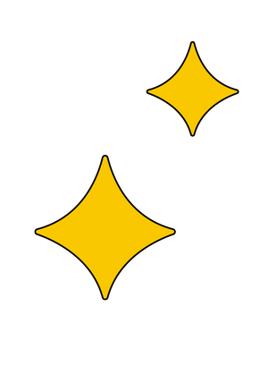 Two yellow diamond-shaped sparkles on a transparent background