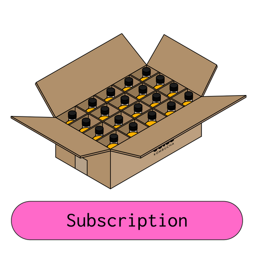 An illustrated image of a box with 20 bottles inside, with a button labeled "Subscription" below.