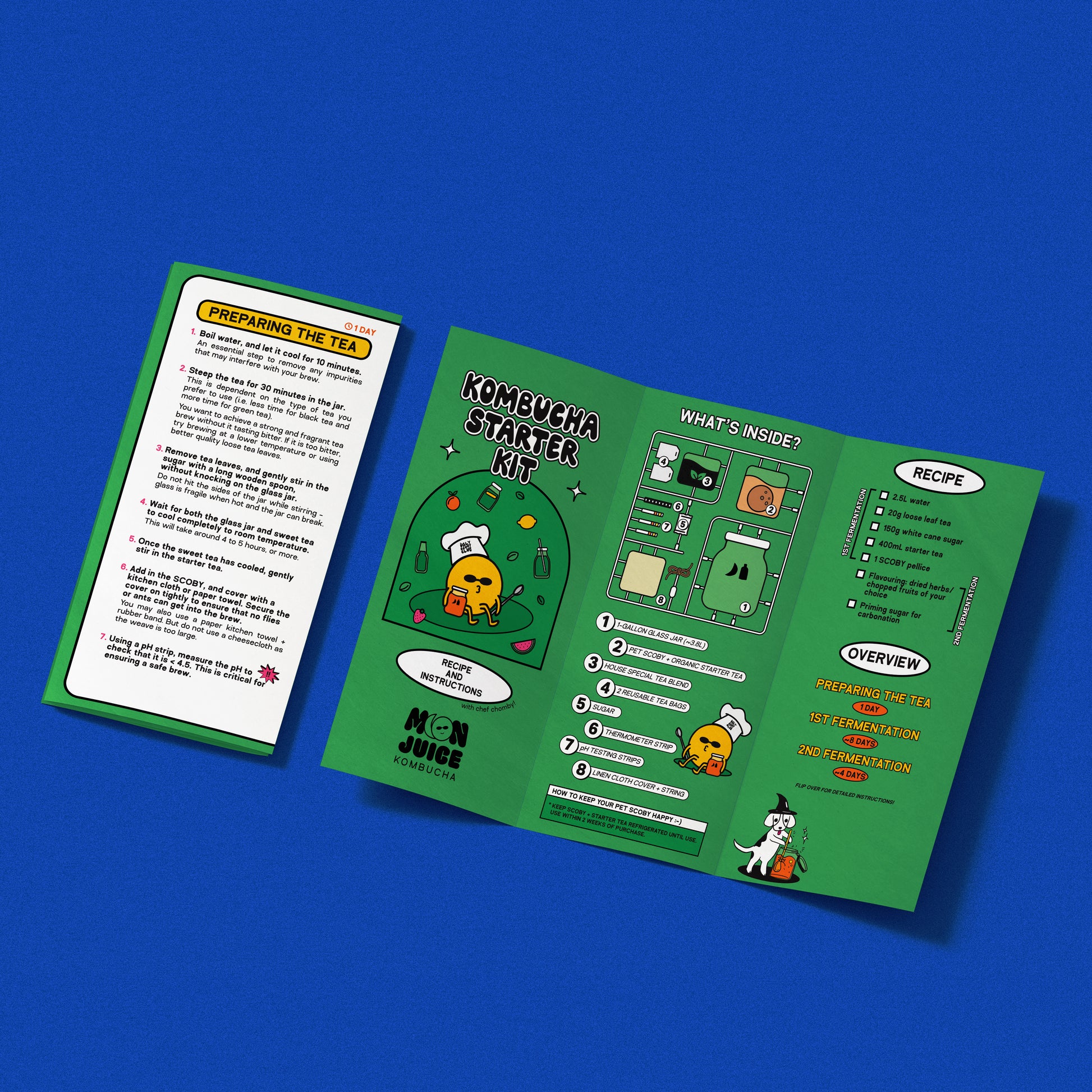 An A4 brochure of  step-by-step Kombucha starter kit instructions