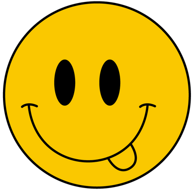 An illustrated yellow smiley face with a tongue sticking out